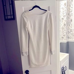 White shimmer backless long sleeve dress